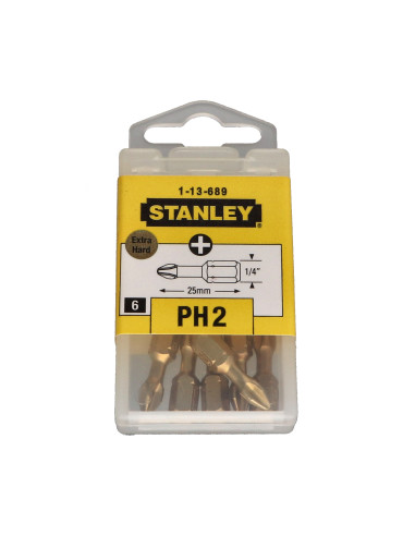 1 x Kasse med 6 Bit Phillips 2 STANLEY længde 25