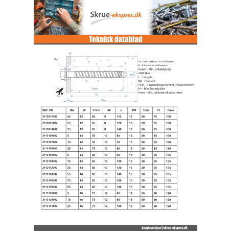 1 x Skrue til beton Sekskantet hoved Flange T15 10X160 elforzinket stål