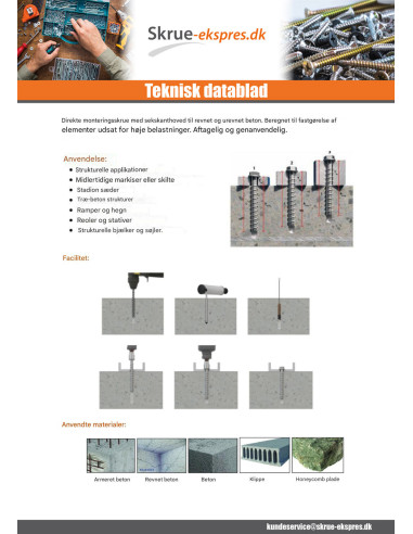 1 x Skrue til beton Sekskantet hoved Flange T15...