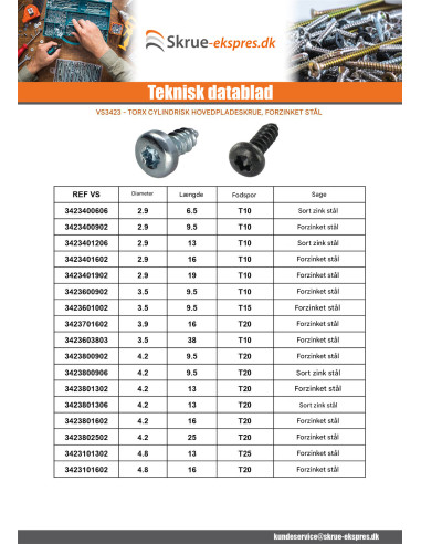 1 x Gevindvalse skrue panhoved T20 4,8X16...