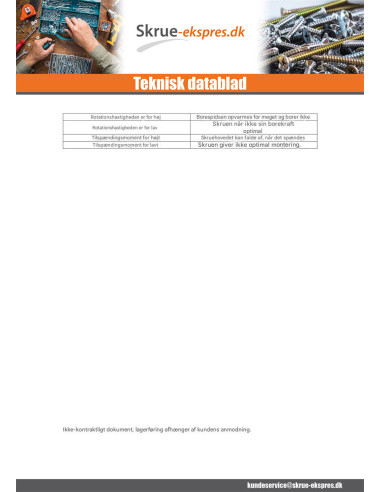 1 x Selvborende skrue forsænket hoved phillips...
