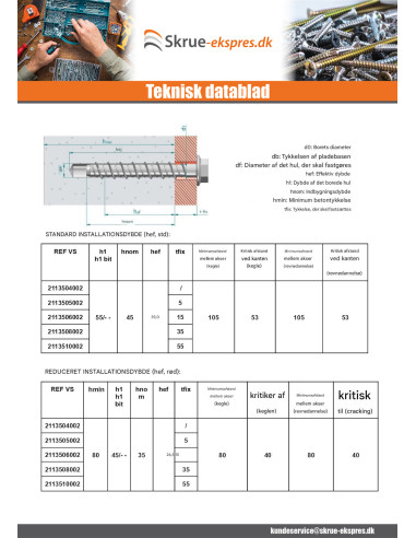 1 x Skrue til beton Sekskantet hoved Flange T8...