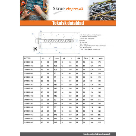1 x Skrue til beton Sekskantet hoved Flange T15 10X180 elforzinket stål