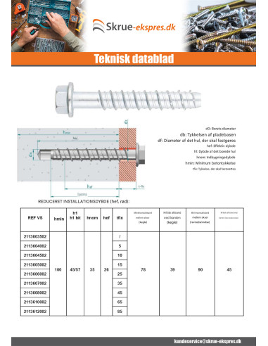 1 x Skrue til beton Sekskantet hoved Flange T10...