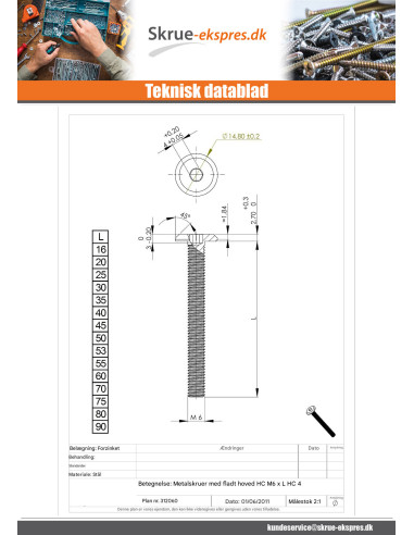 1 x Vis m taux t te plade Sekskantet fatning 4...
