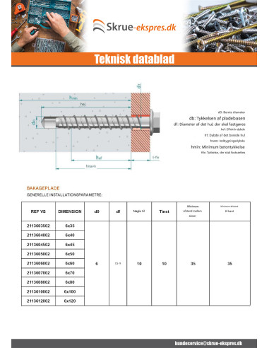 1 x Skrue til beton Sekskantet hoved Flange T10...