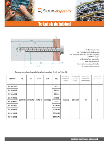 1 x Skrue til beton Sekskantet hoved Flange T10...