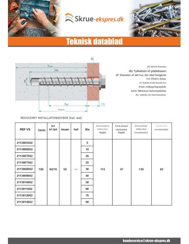 1 x Skrue til beton Sekskantet hoved Flange T13...