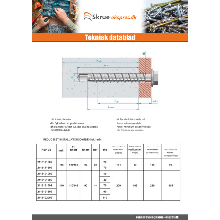 1 x Skrue til beton Sekskantet hoved Flange T24 16X100 elforzinket stål