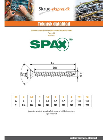 1 x Spax Træskrue forsænket hoved T20 4X25 Fuld...