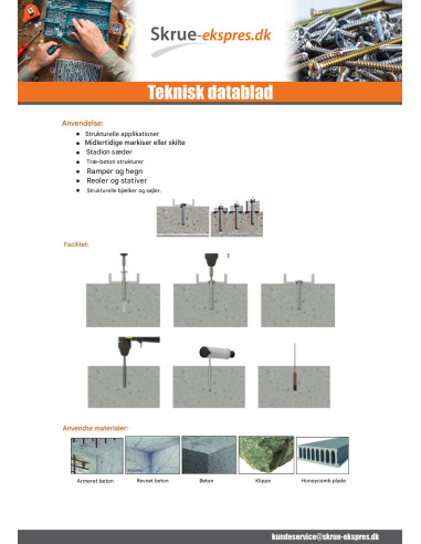 1 x Skrue til beton hoved Pan hoved TORX T30...