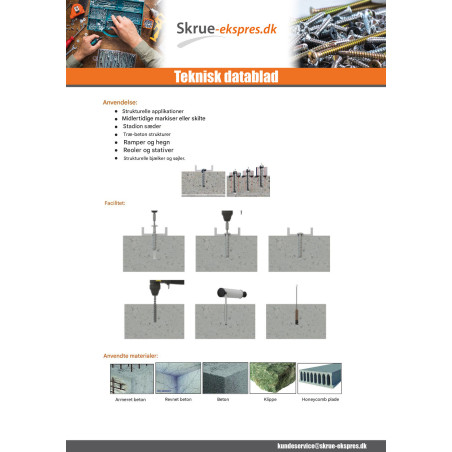 1 x Skrue til beton hoved Pan hoved TORX T30 6X40 elforzinket stål