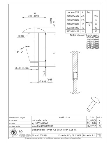 1 x Massiv nitte Linseformet hoved 3,65X14...