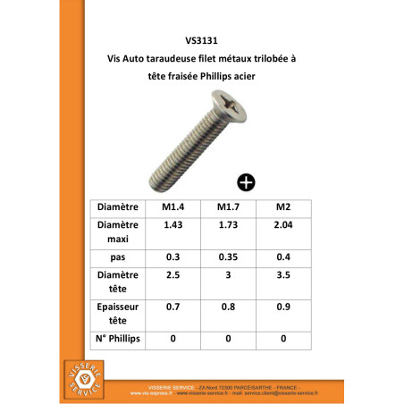 1 x Elvskærende skrue Gevind metal forsænket hoved phillips elforzinket stål 1,4X6 mikroskruer