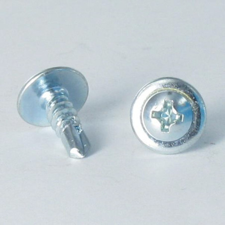 1 x Selvborende skrue rundt stort hoved phillips med takker 4,2X13 sort galvaniseret