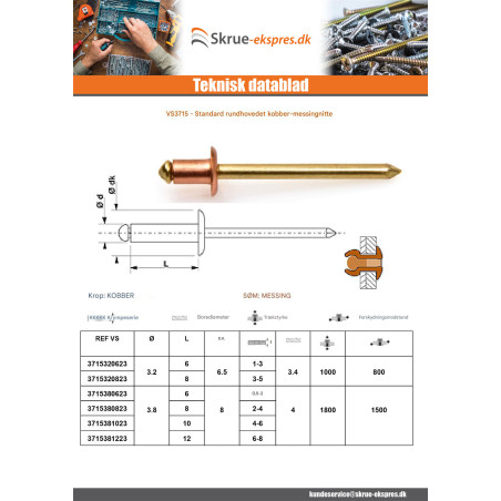1 x Nitte TRS kobberstang messing 3,2X8