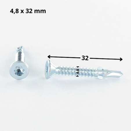 1 x Selvborende skrue forsænket hoved T25 4,8X32 med takker og vinger elforzinket stål