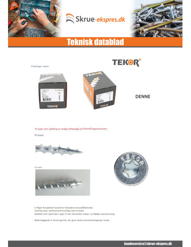 1 x TEKOR skruer trØ og spØnplader forsænket...