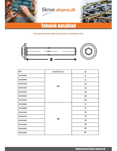1 x Vis m-hastighed pan hoved Flange T20 M4X6...