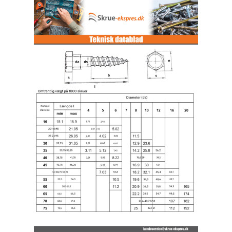1 x Træskruer 8X160 elforzinket stål