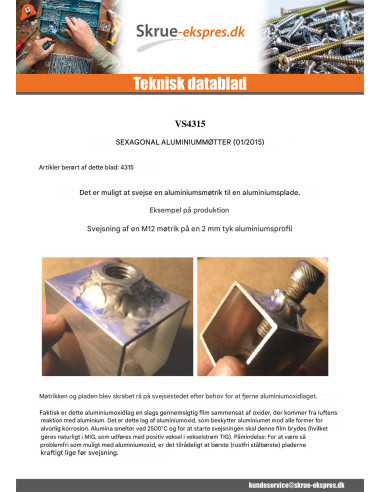 1 x Sekskantmøtrik M4 Aluminium