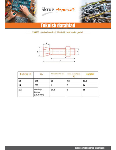 1 x Bolt med møtrik TC2M 1/2X40 13 GEVIND/TOMME...