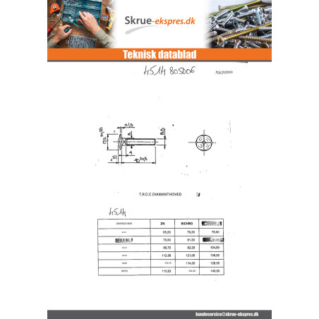 1 x Vognbolt hoved DIAMANT M8X50 sort galvaniseret