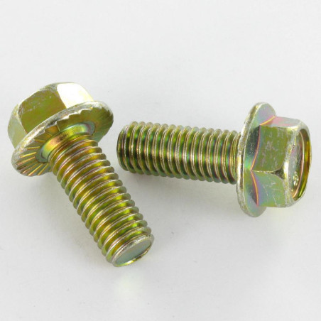 1 x Vis m-hastighed Sekskantet hoved M6X8 Flange med hakket krave Klasse 8.8 gul zink