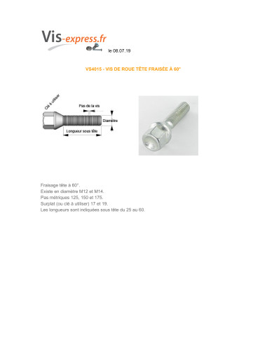 1 x Skrue HJUL M12X30 trin 150 S/PL17 klasse...