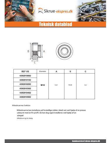 1 x Nittemøtrik cylindrisk M6 Tykkelse...
