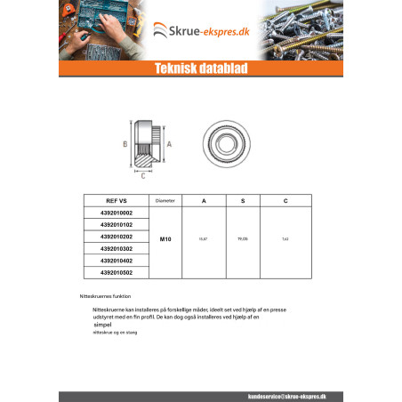 1 x Nittemøtrik cylindrisk M6 Tykkelse materiale 1,2 mm elforzinket stål