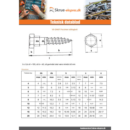 1 x Træskruer 16X180 modstandsdygtig mod korrosion varmgalvaniseret stål