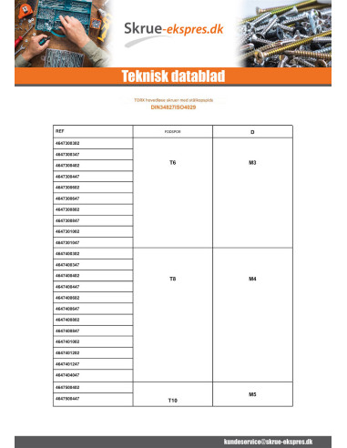 1 x Vis m-hastighed uden hoved T10 hul ende...