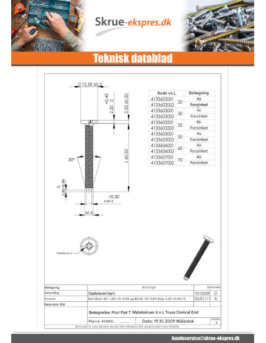 1 x Vis m taux t te plade Pozi M6X50 Ende...