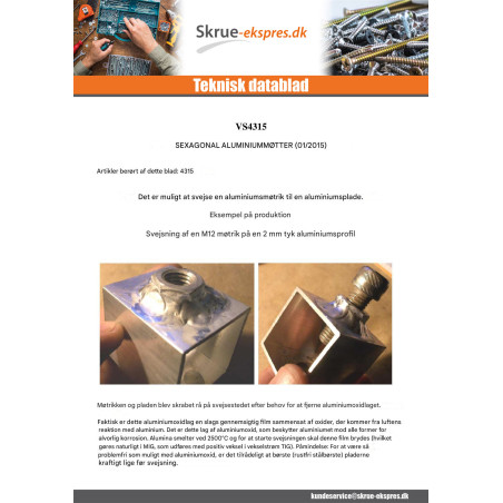 1 x Sekskantmøtrik M8 Aluminium