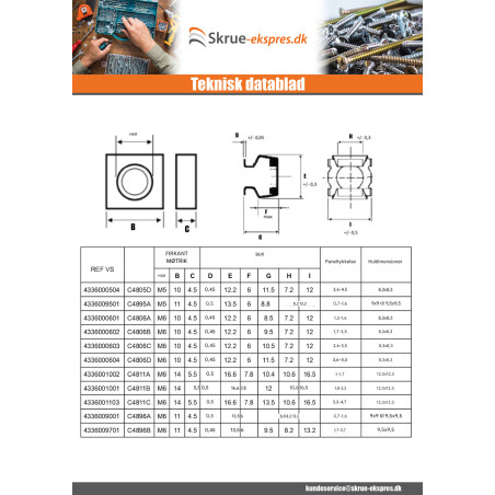 1 x Burmøtrik i rustfrit stål C4844D M4 Tykkelse materiale 2.4 to 3.1