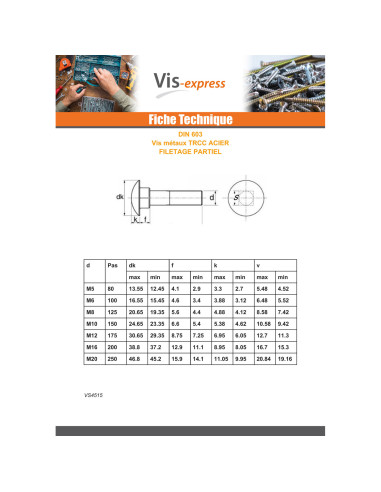 1 x Vognbolt M10X90 Gevind 20 delvis gevind...