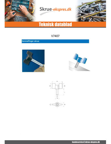 1 x Vingeskrue sort nylon M6X25