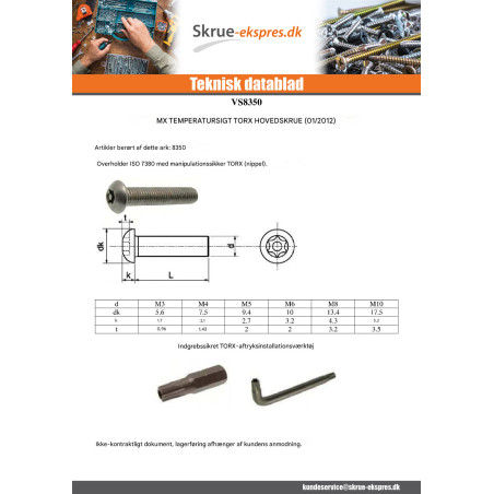 1 x Vis m-hastighed Rustfrit stål A2 Ukrænkelig pan hoved T10 med tap M3X8 mikroskruer