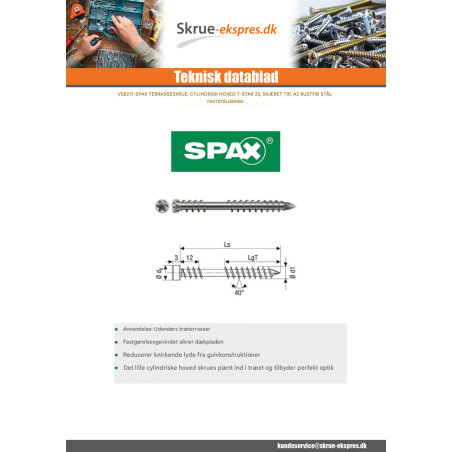 1 x Spax Terrasseskrue panhoved T25 5X60 Rustfrit stål A2
