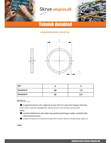 1 x Ring BRISE diameter 20 Rustfrit stål A2