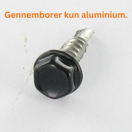 1 x Selvborende skrue Sekskantet hoved 4,2X16 Rustfrit stål A2 Sortlakeret RAL9005 dyb sort