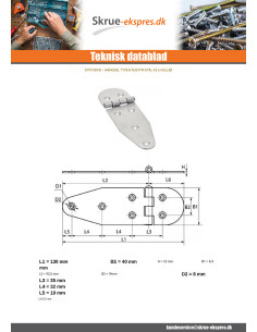 Hængsel Tipo B 6 huller Rustfrit stål A2 130X40 2