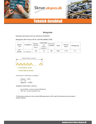 1 x Vis m-hastighed Fatningshoved 5/16X 1 3/8"...