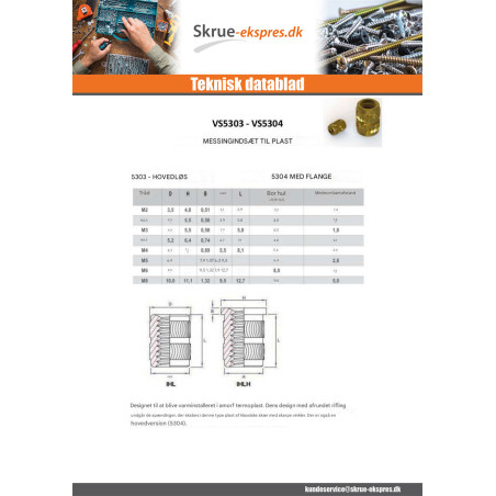1 x Gevindindsæt med hoved HEATFIX Messing M4X8.1