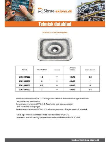 1 x Tætningsplade 40X40 hul 7 modstandsdygtig...