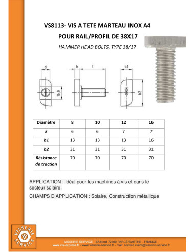 1 x Vis m-hastighed hammer hoved 13X31X6 M12X60...
