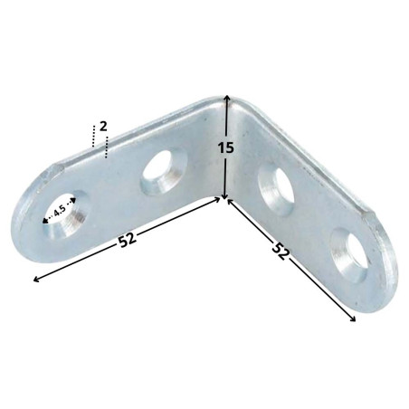 1 x Beslag 52X52X15 4 huller diameter 4,5 elforzinket stål