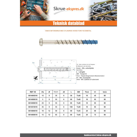 1 x Skrue til beton panhoved T40 6X60 Bimetal
