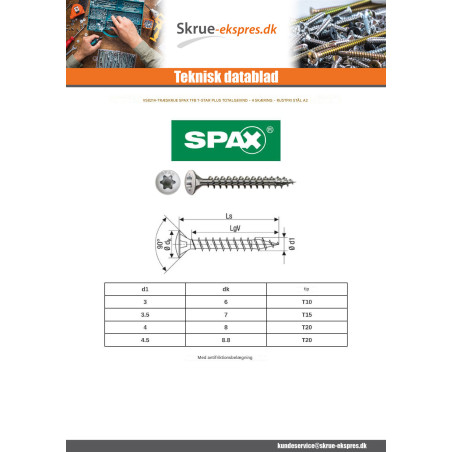 1 x Spax Træskrue forsænket pan hoved T-STAR T10 3X25 Fuld trÃ¥d Rustfrit stål A2 mikroskruer